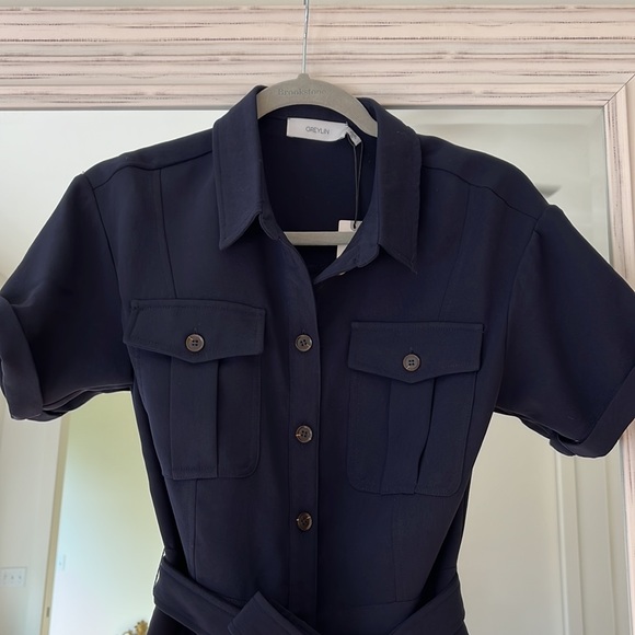 Greylin x Anthropologie Navy Blue Collared Button Up Delton Romper NWT size XS - Picture 8 of 10